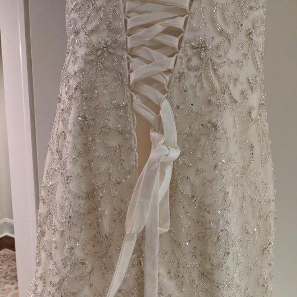 Champagne Ivory Toole Silk Wedding Dress - Picture 4 of 6